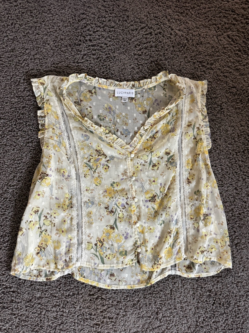 Lucy Paris Yellow Floral Ruffle-Trim Blouse